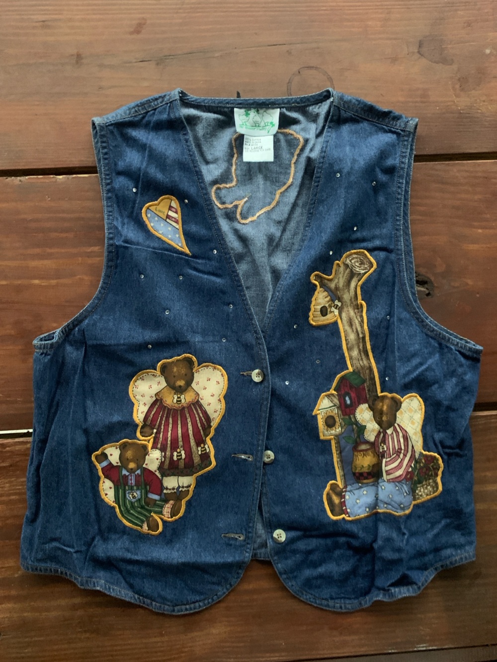 Quacker Factory Blue Denim Vest with Bear Appliqués